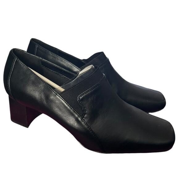 Liz Claiborne VINTAGE Logan Heel Womens 8.5M Black Vegan Leather Square Toe NEW - Picture 2 of 6